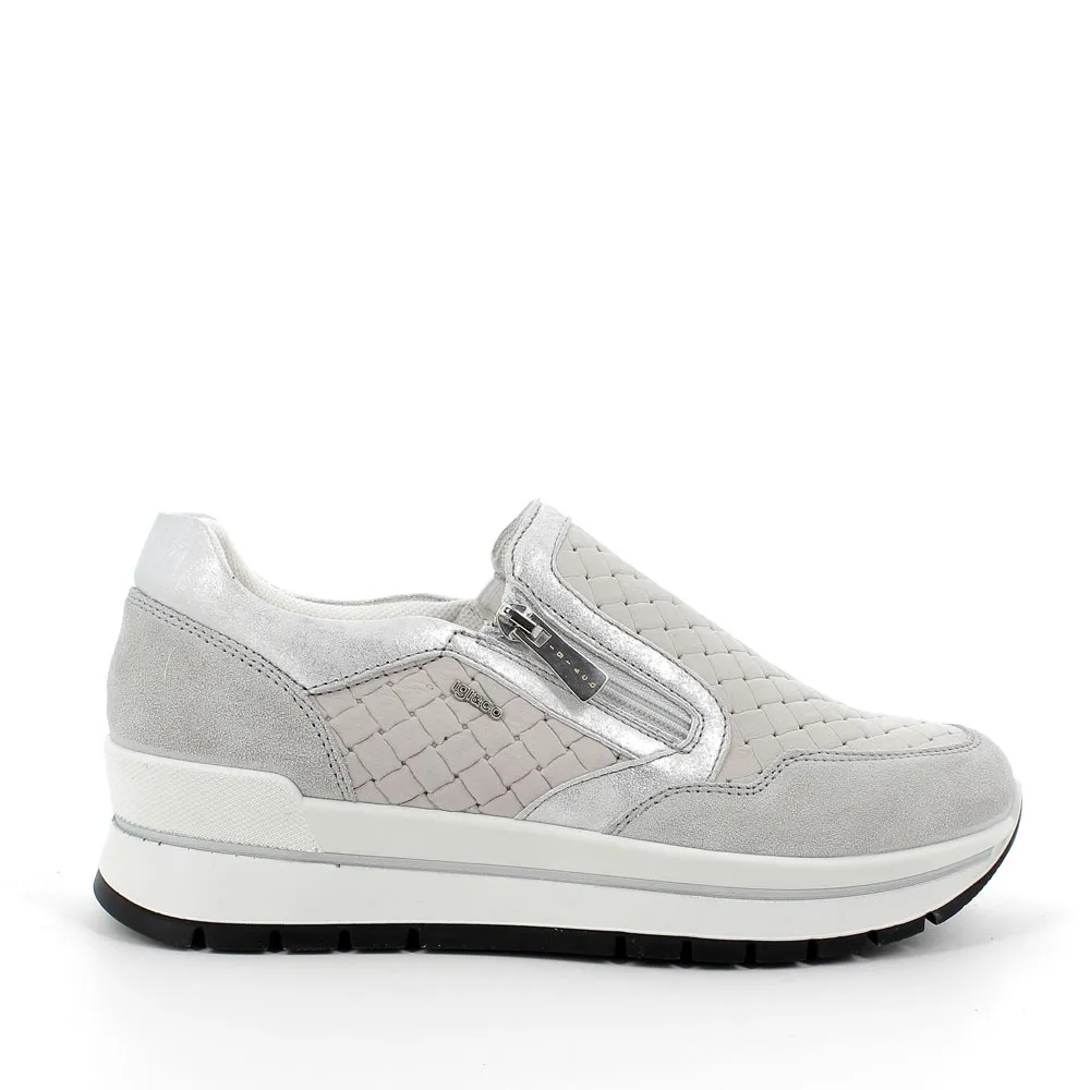 Slip on in pelle da donna perla-grigio chiaro