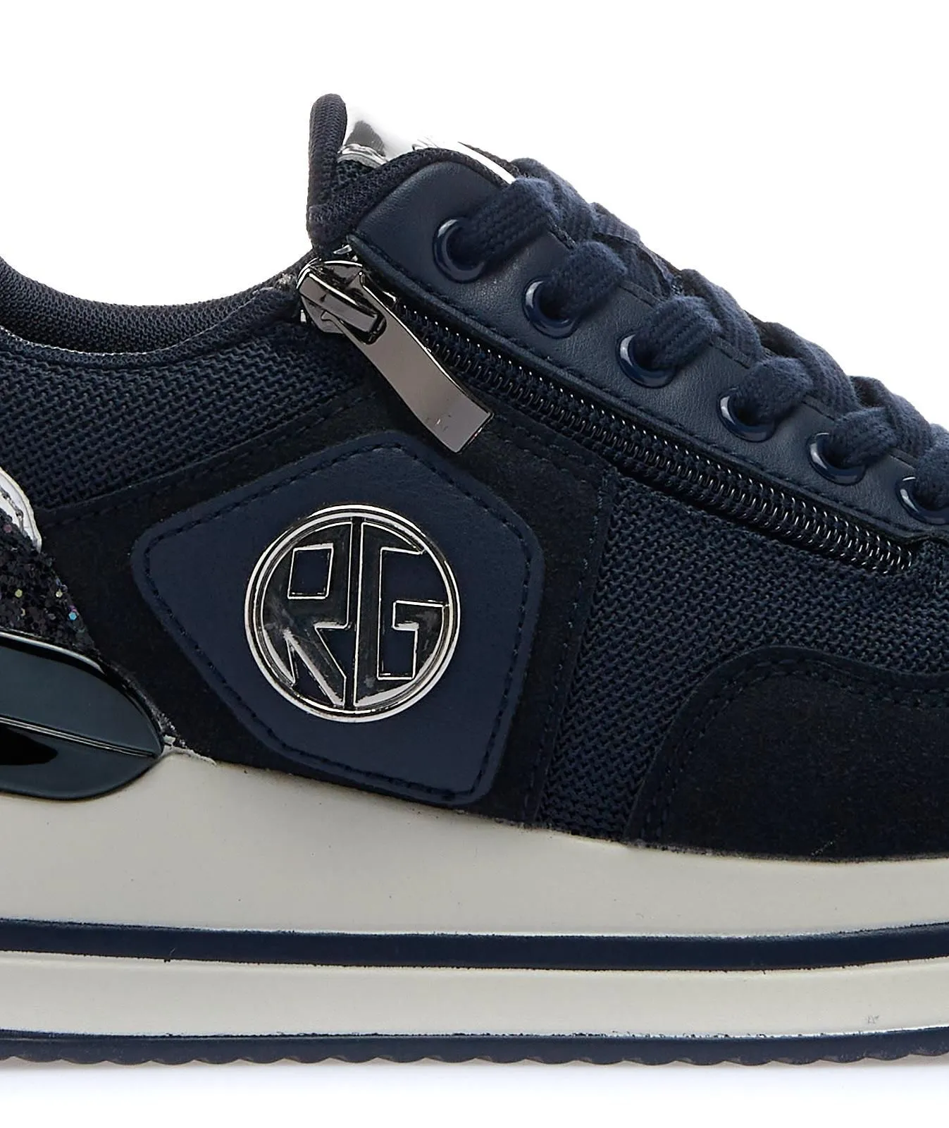 Sneakers blu con zeppa e dettaglio glitter