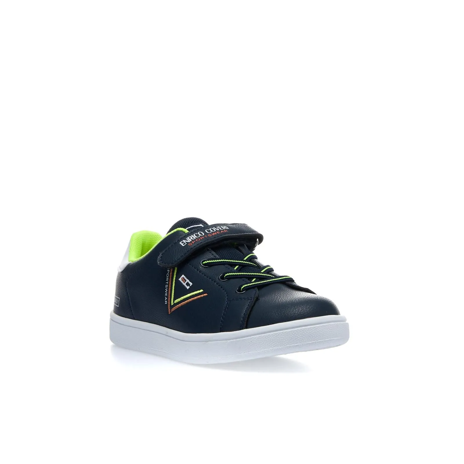 Sneakers blu da bambino con cuciture colorate