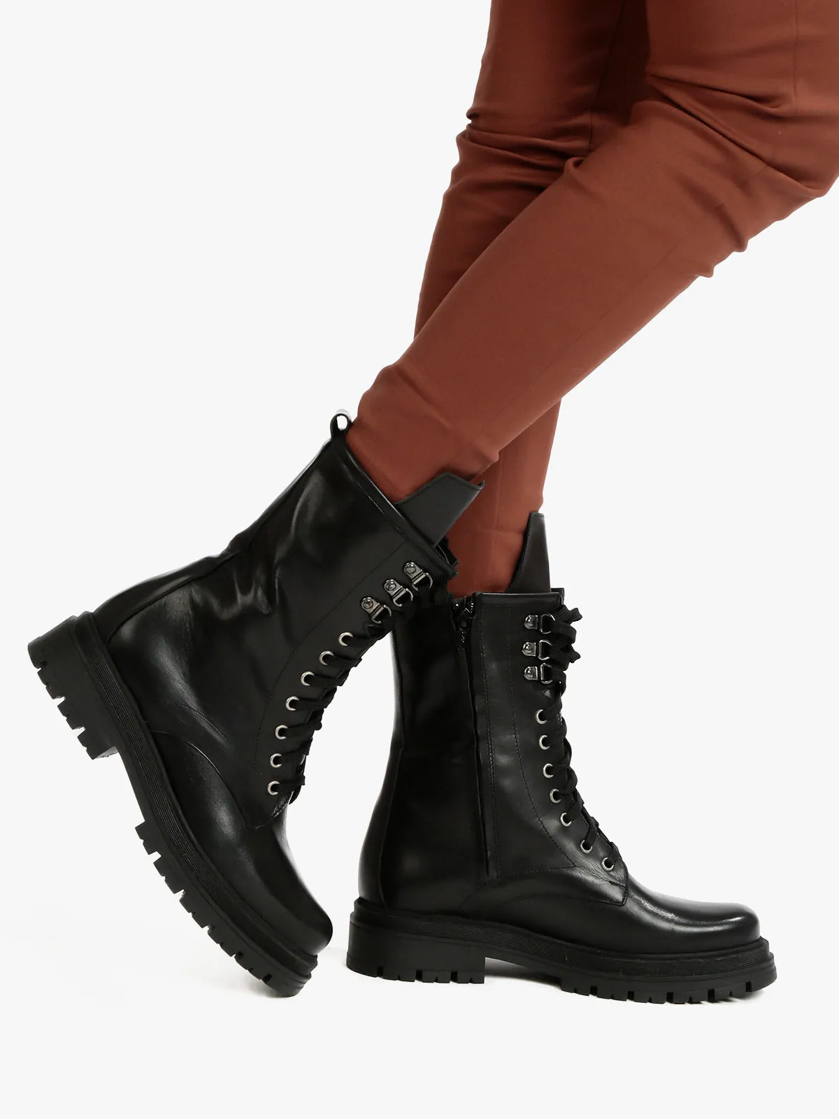 Solada Leather Lace-Up Combat Boots