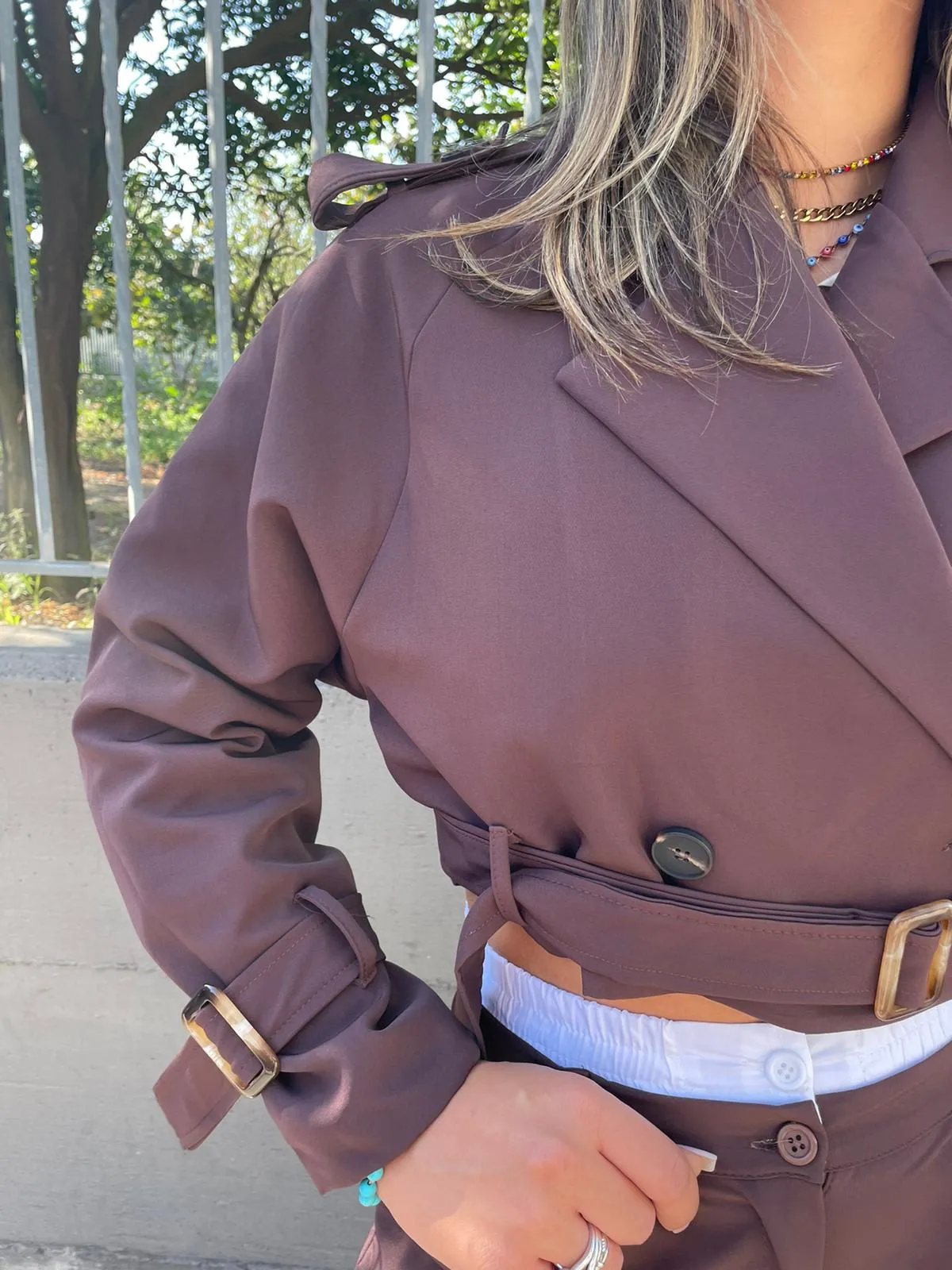 Solid color trench coat