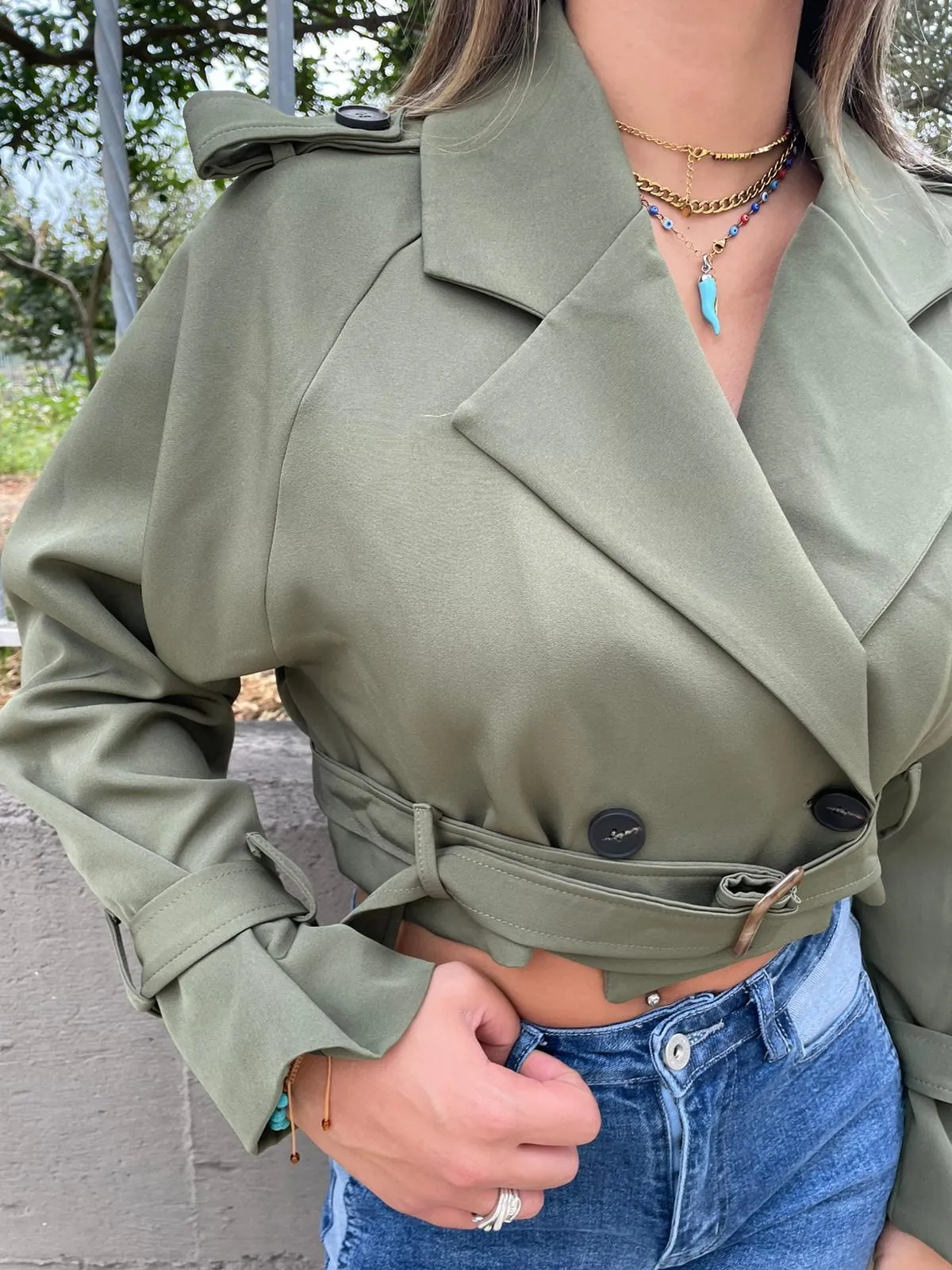 Solid color trench coat