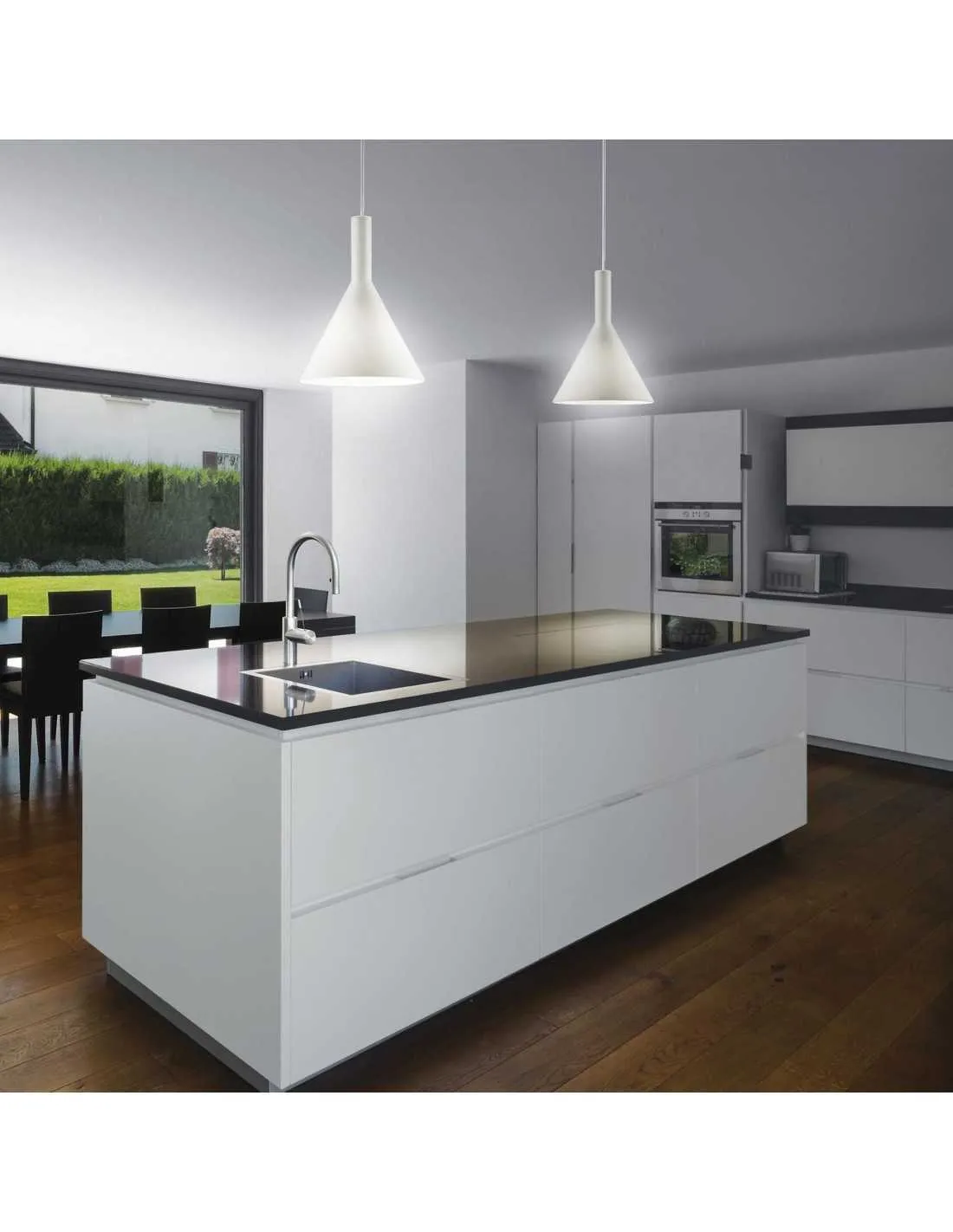 Sospensione Ideal Lux Cocktail SP1 Small Bianca, Diffusore in vetro bianco, 1 E14, Regolabile in altezza, Ideale per snack