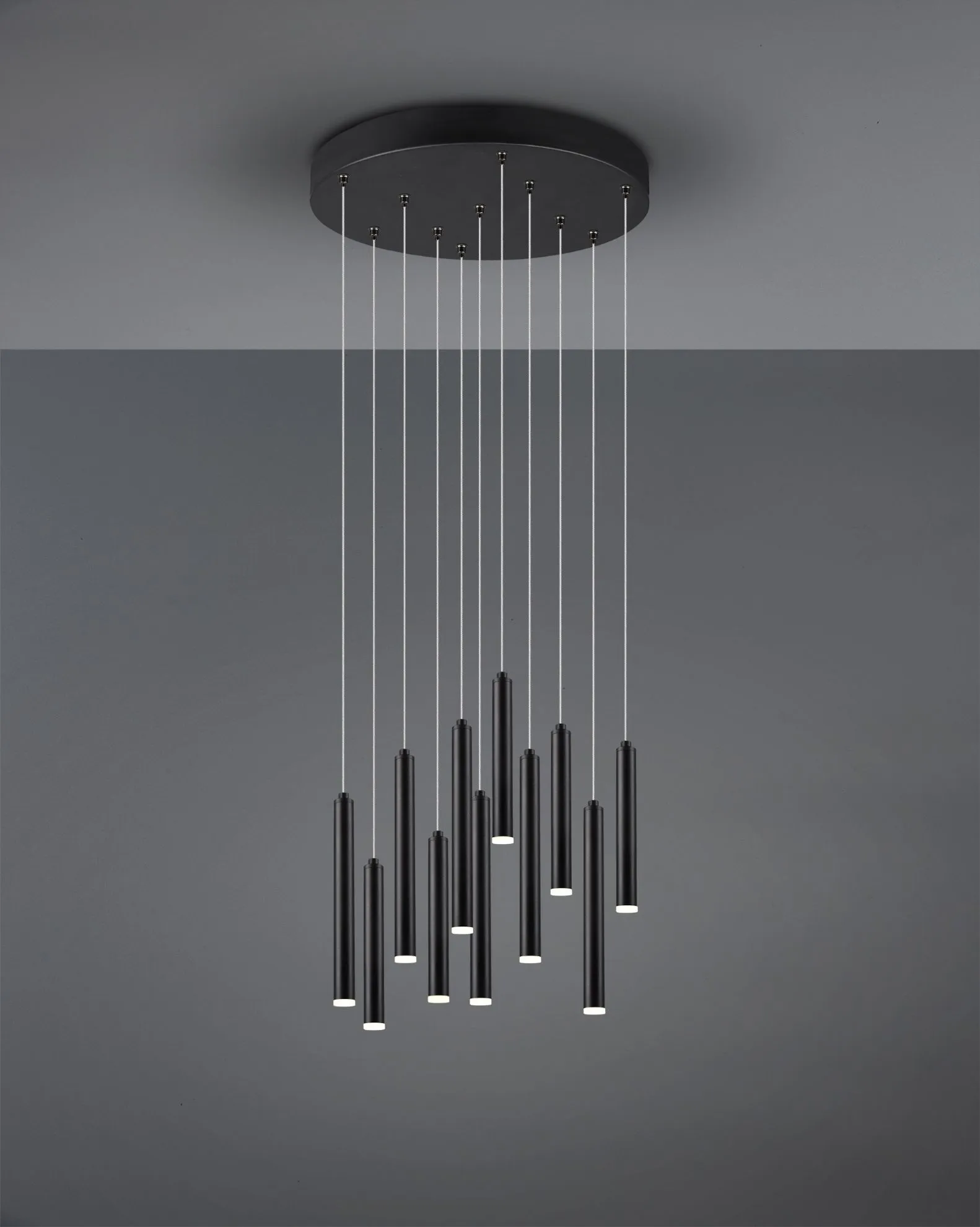 Sospensione Nera Tubular 11 Cilindri Led Switch Dimmer Ø40 cm Trio Lighting