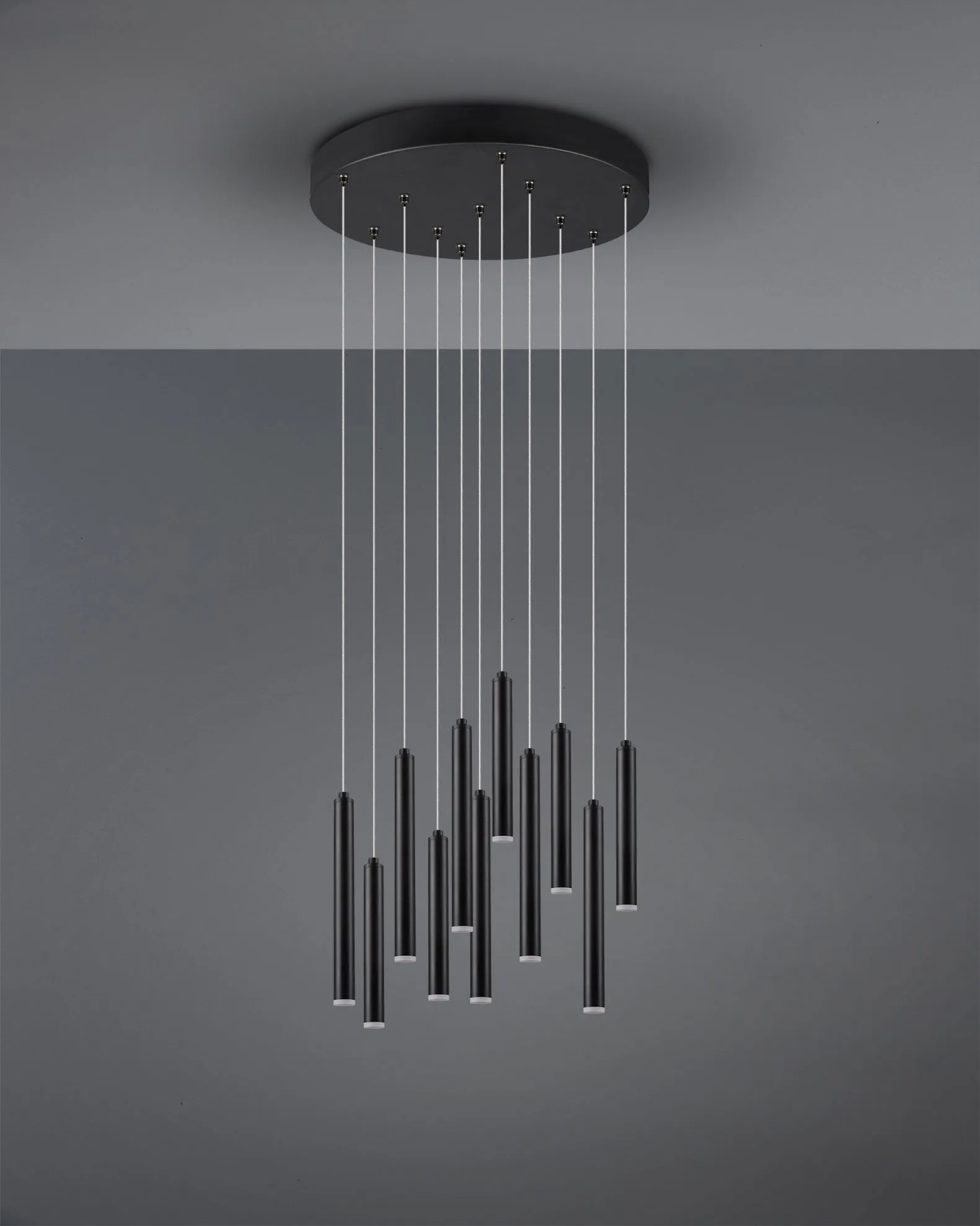 Sospensione Nera Tubular 11 Cilindri Led Switch Dimmer Ø40 cm Trio Lighting