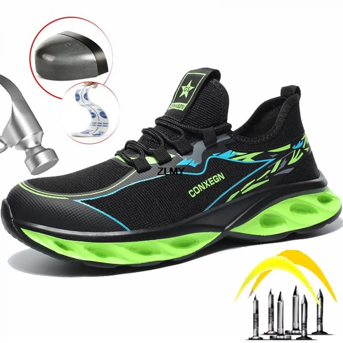 Stylish Men's Steel Toe Sneaker Safety Shoes Industrial Puncture-Proof Work Shoes