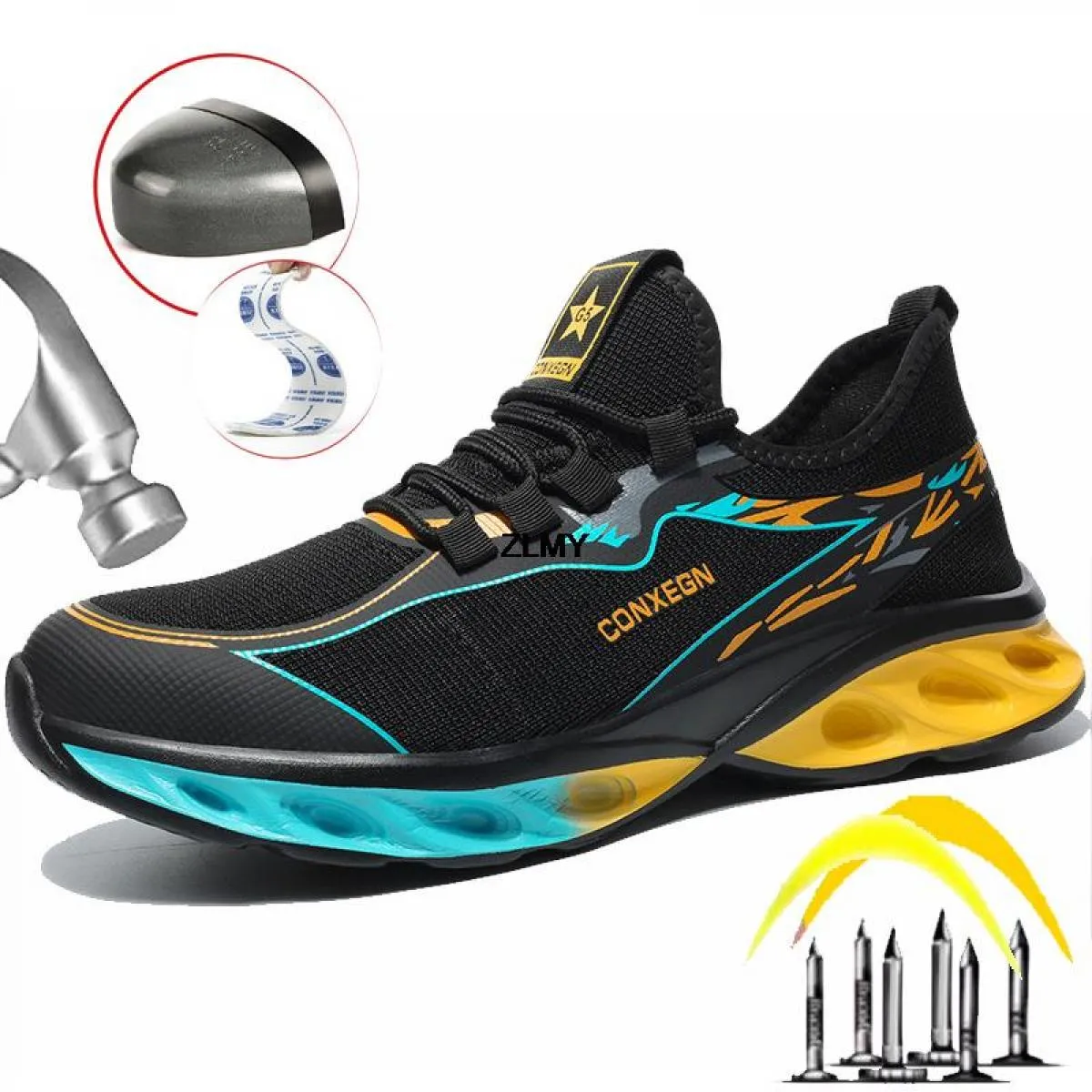Stylish Men's Steel Toe Sneaker Safety Shoes Industrial Puncture-Proof Work Shoes