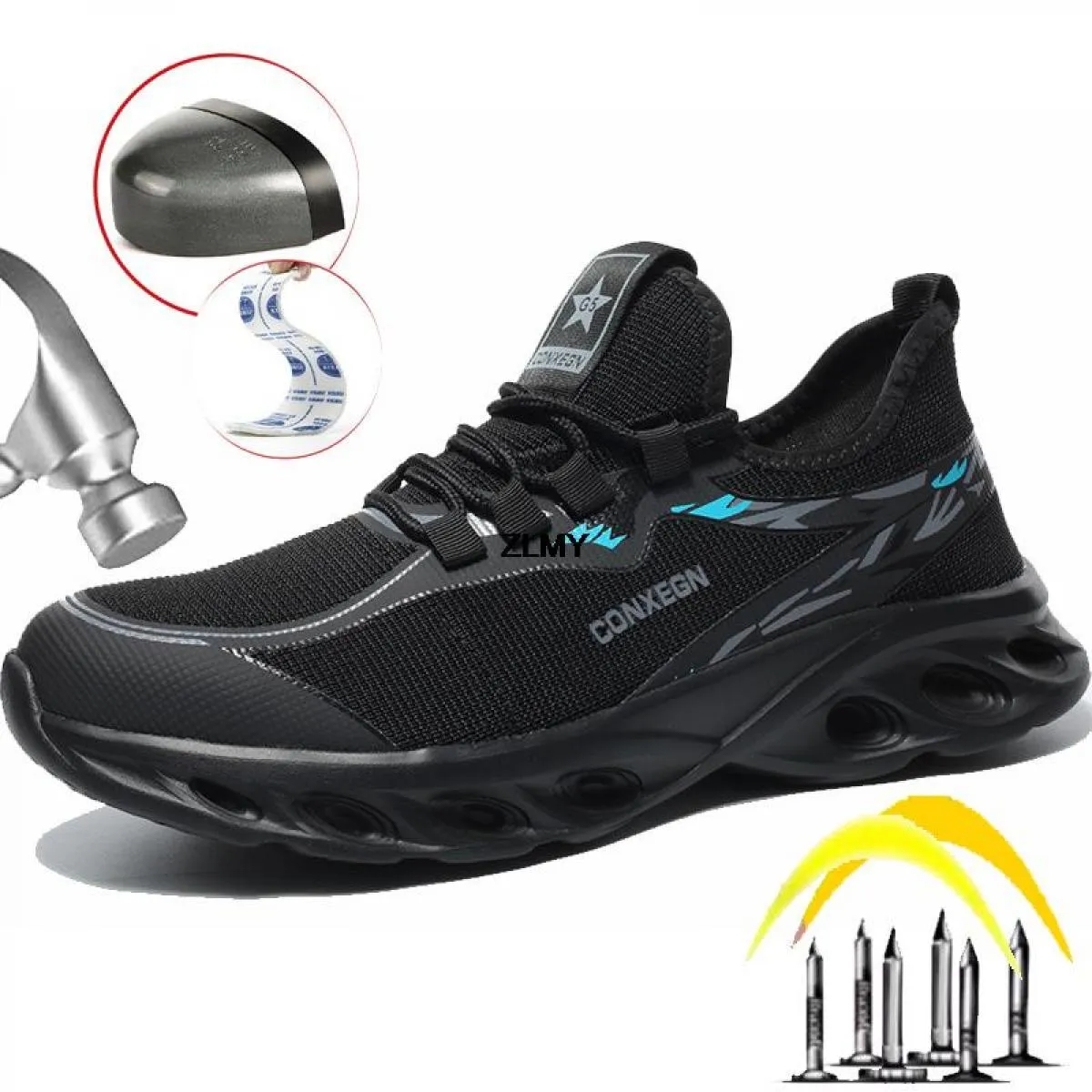 Stylish Men's Steel Toe Sneaker Safety Shoes Industrial Puncture-Proof Work Shoes