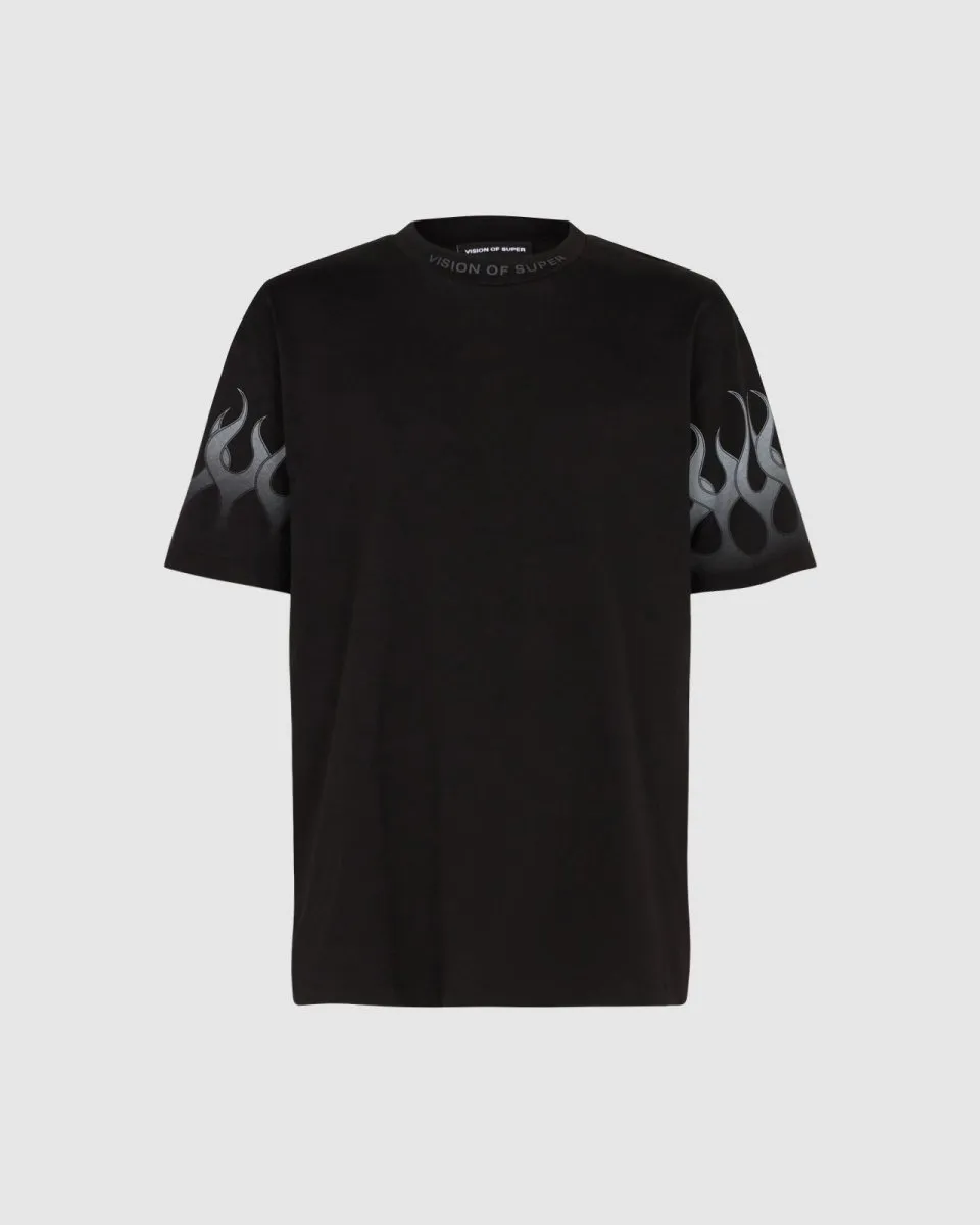 T-SHIRTS NERA CON FIAMME GRIGIE