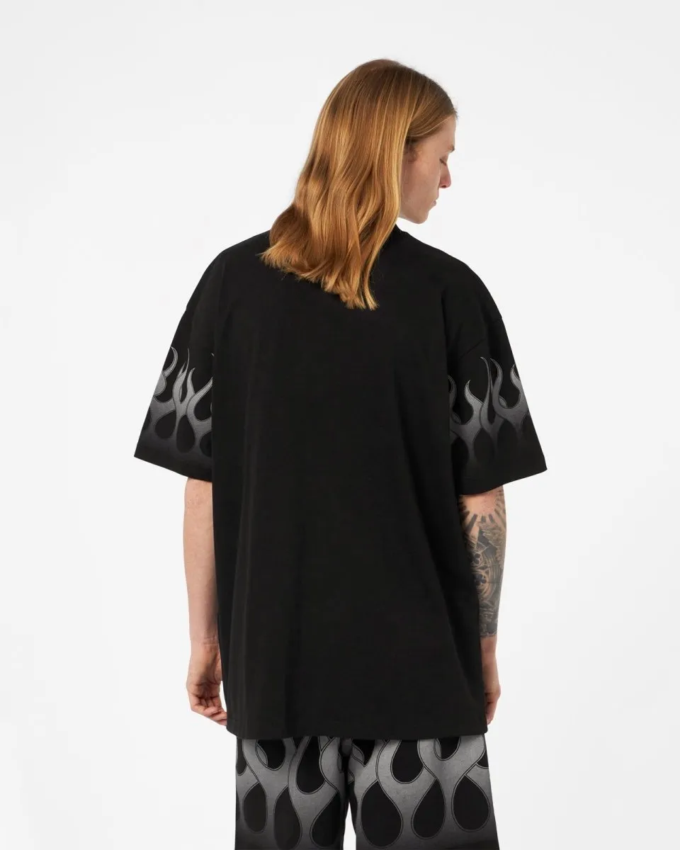T-SHIRTS NERA CON FIAMME GRIGIE