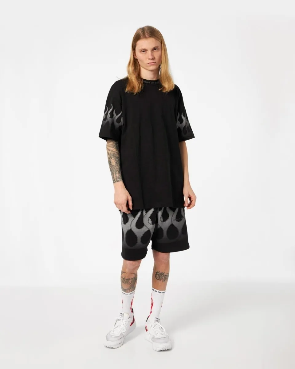 T-SHIRTS NERA CON FIAMME GRIGIE
