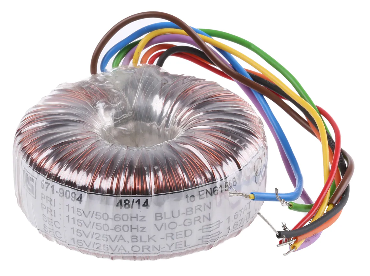 Trasformatore toroidale RS PRO, 50VA, primario 115 V ac, 230 V ac, secondario 2 x 15V ca
