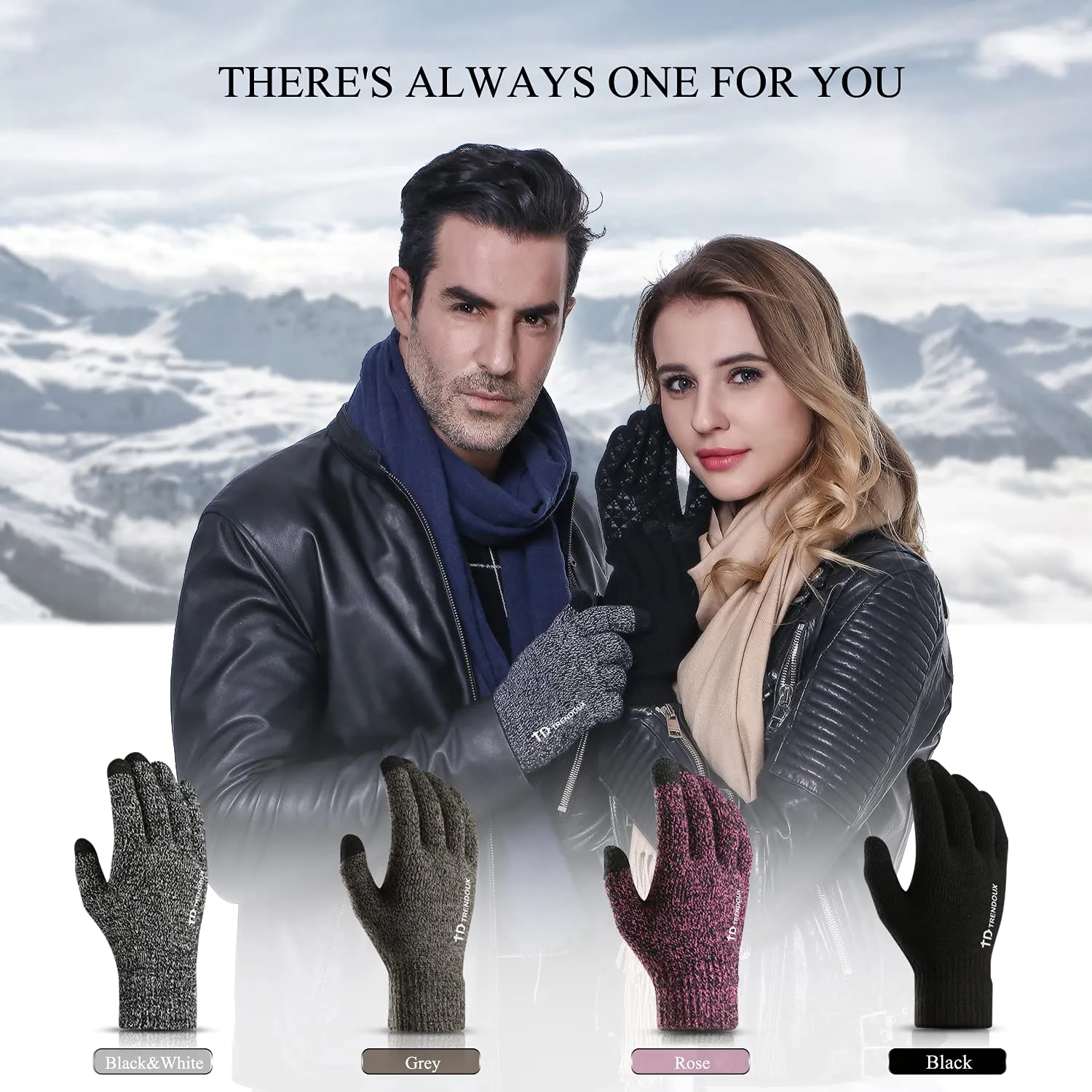 TRENDOUX men's gloves, women's equestrian gloves, touchscreen for cell phone, winter non-slip grip wool elastic