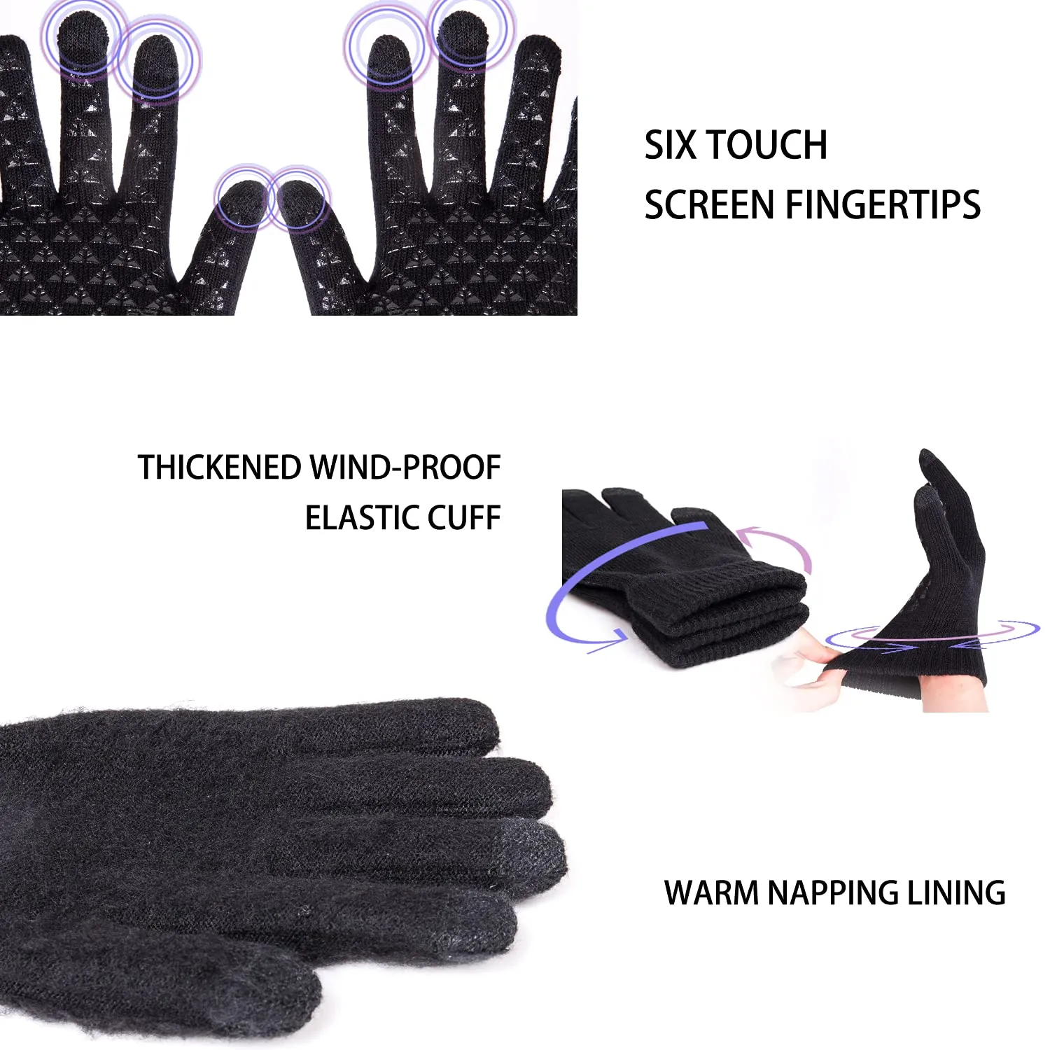 TRENDOUX men's gloves, women's equestrian gloves, touchscreen for cell phone, winter non-slip grip wool elastic
