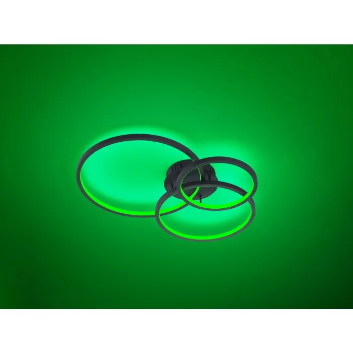 Trio Aaron Plafoniera LED Antracite, 1-Luce, Telecomando, Cambia colore