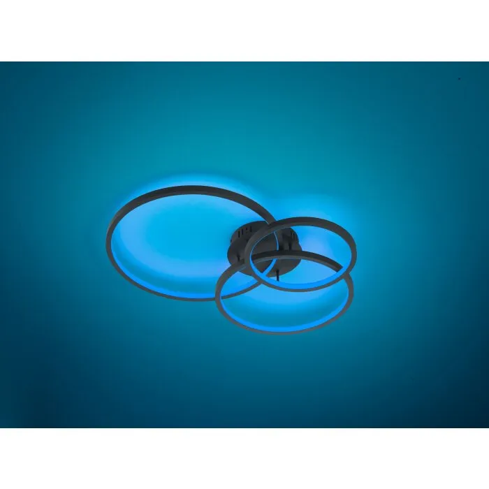 Trio Aaron Plafoniera LED Antracite, 1-Luce, Telecomando, Cambia colore