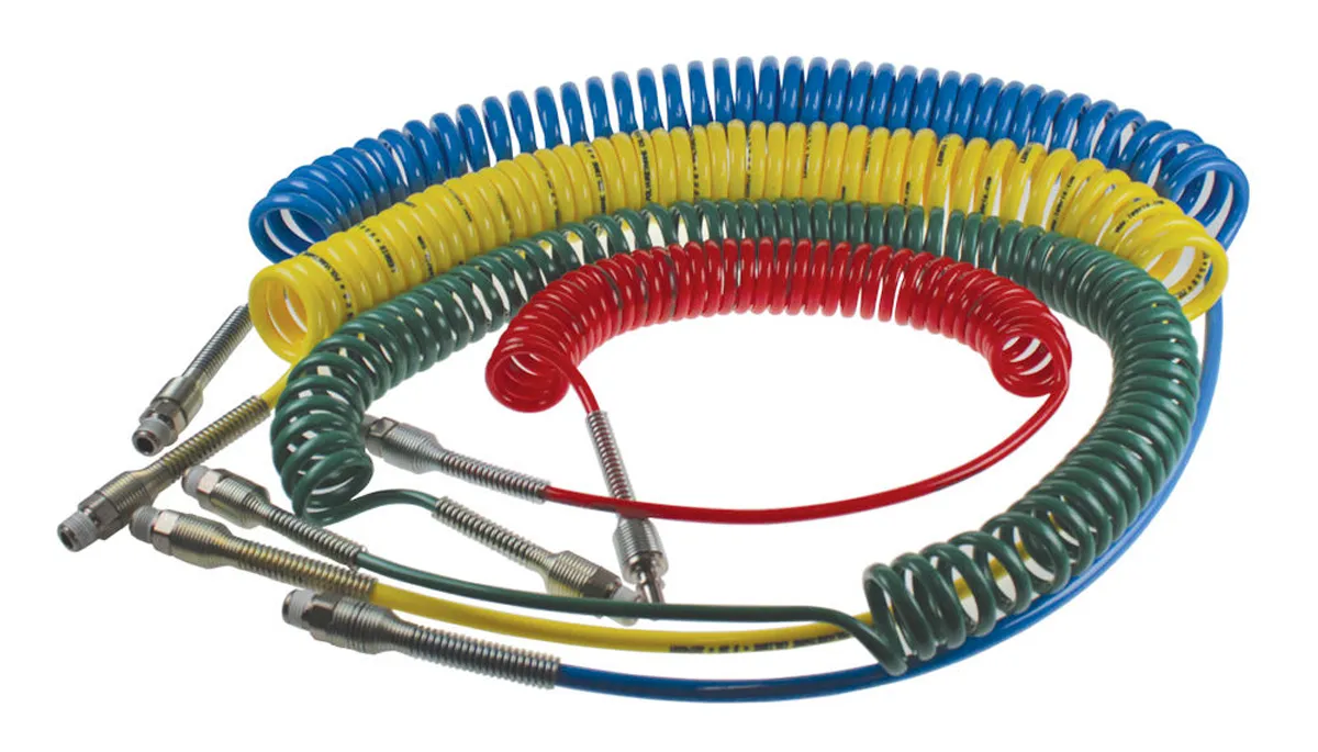 Tubo spiralato Legris in Poliuretano, L. 2m max, Øint 4mm, Øest 6mm, R 1/4, col. Rosso